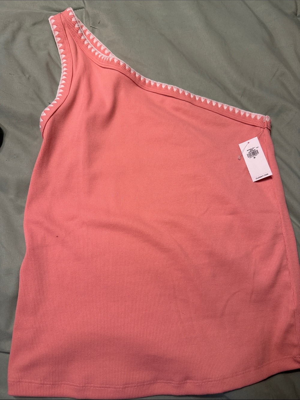 NWT Old Navy Ribbed One-Shoulder Tank Pink with White Trim